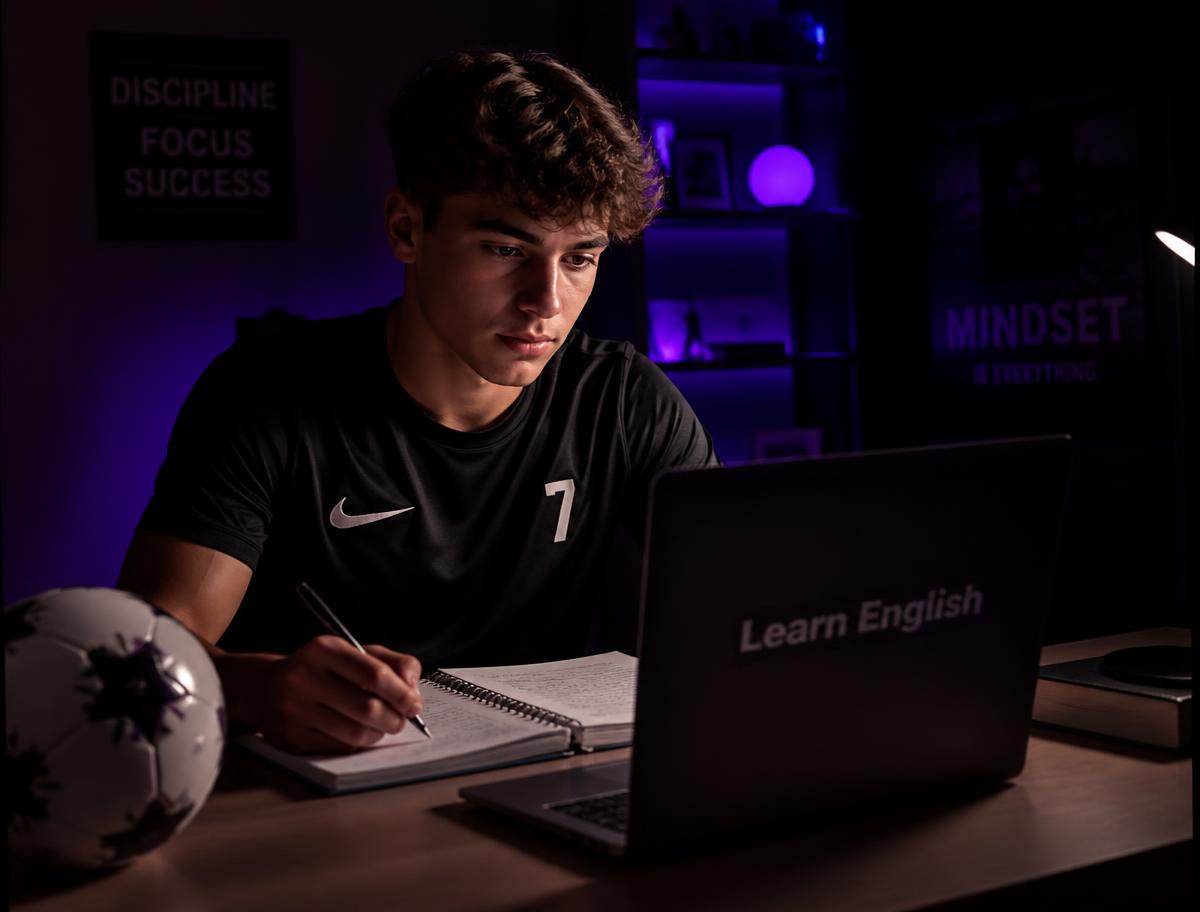 Atleta estudando inglês na plataforma da Sinapse Academy